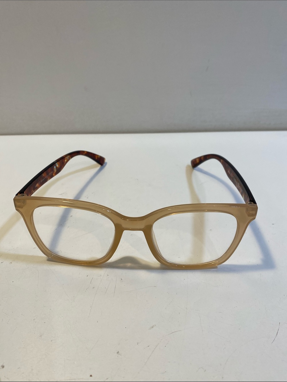 Max Studio Beige Square Frame Reading Glasses with Tortoiseshell Temples 1.5